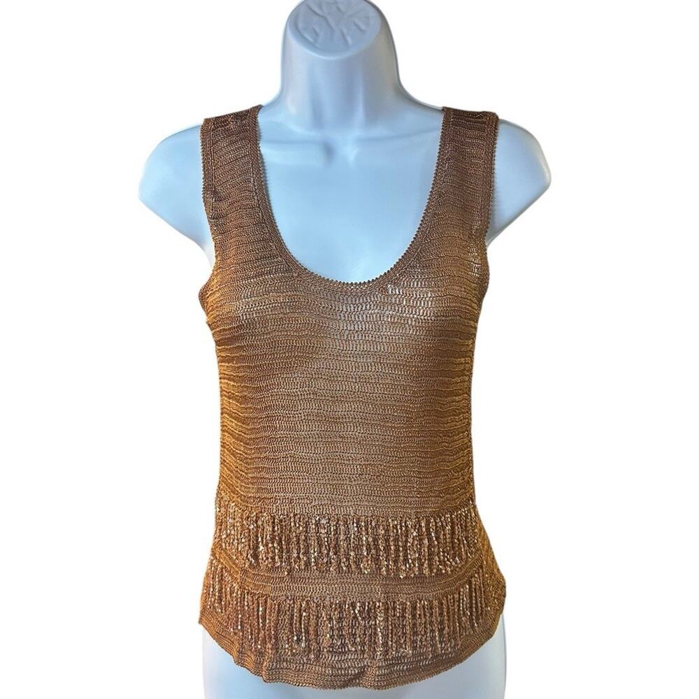 Vintage Gantos Brown Beaded Fringe Sleeveless Tank Top Boho Festival Y2K *Read*